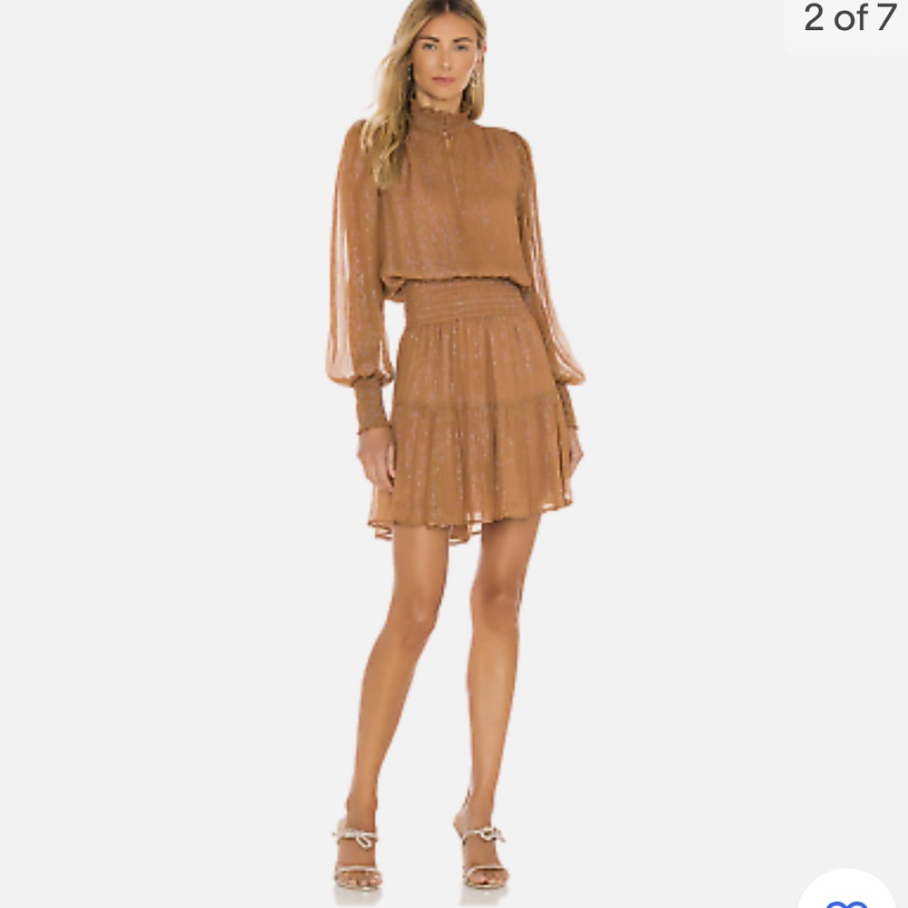 A.L.C Silvie Smocked Metallic Silk Mini Dress. Size 6 NWT